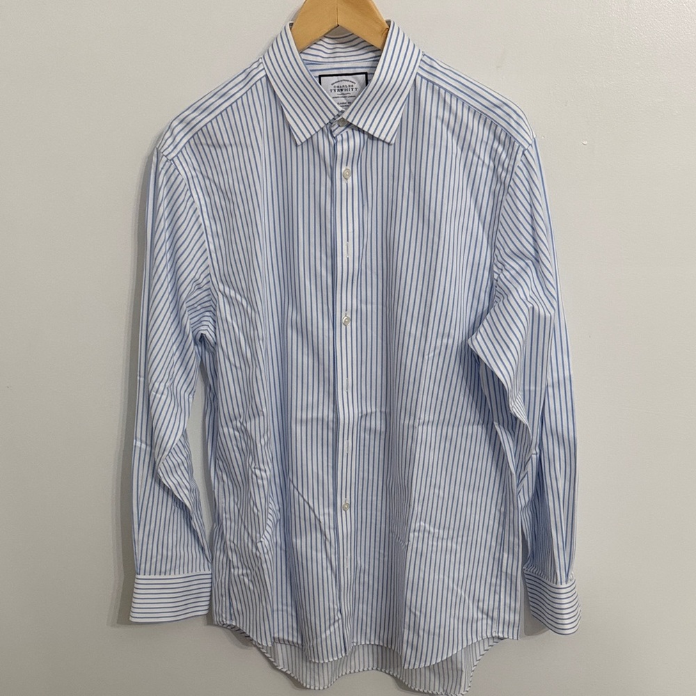 Charles Tyrwhitt Classic Dress Shirt. White & Light Blue Striped size 16 1/2
